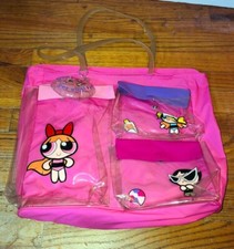 Vintage Powerpuff Girls Pink Beach Tote Bag Blossom Bubbles Buttercup Rare HTF