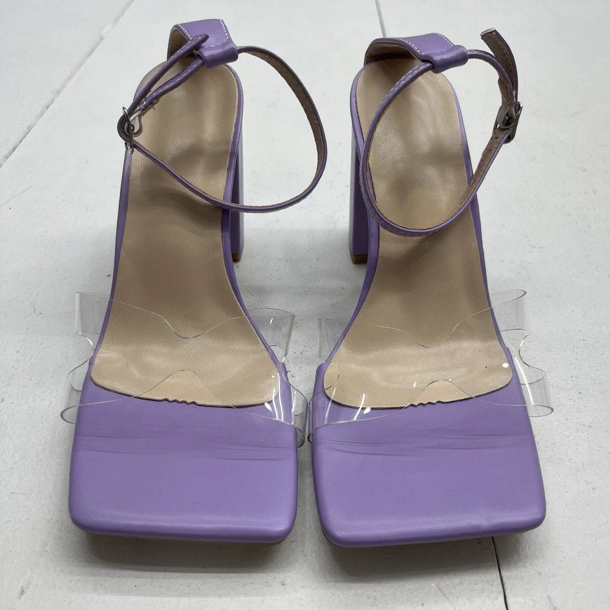 Lilac Purple Clear Strap Square Toe Heels Women s Size 8.5 NEW eBay