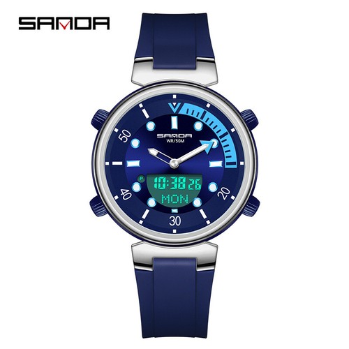 SANDA Luminous Calendar Waterproof Electronic Multifunctional Dual Display Watch - Picture 11 of 26
