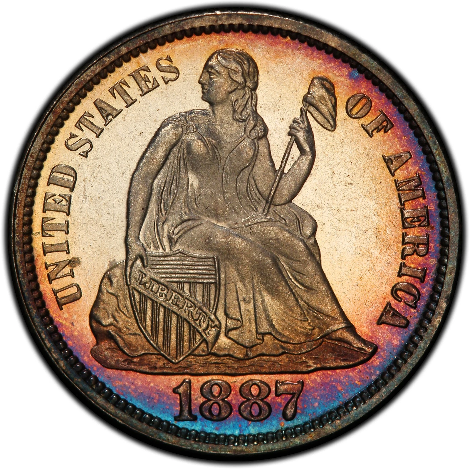 1887 10c PCGS PR67CAM *CAC* Mintage;710✳ Superb Cameo,Seated Liberty Proof Dime.