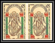 France N°1482 Mont-Saint-Michel 1966 Non dentelé ** MNH (Imperf) paire
