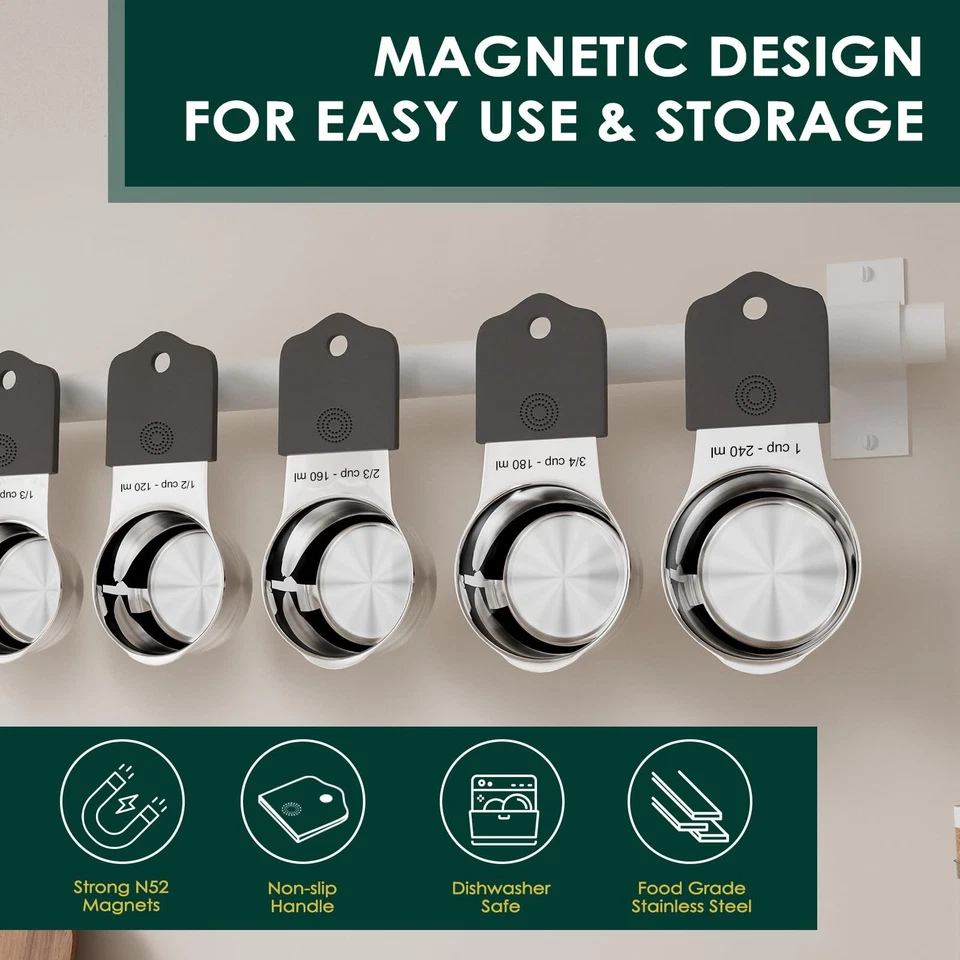 Magnetic Measuring Cups & Spoons Set, Heavy Duty 304 Stainless Steel, Double ... - Image 3 of 4
