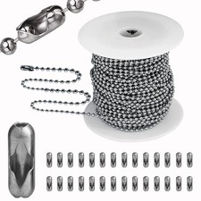 Ball Bead Chain, 55ft Stainless Steel Chain Ball Chain Necklace Bulk with 100 Pi