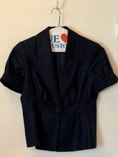 AK Anne Klein Women s Short-Sleeved Admiral Blue Linen Lined Blazer, Size 2