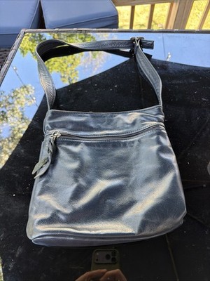 Vintage Sven Berkeley USA Navy Blue Pebbled Leather Zipper Crossbody Handbag EUC