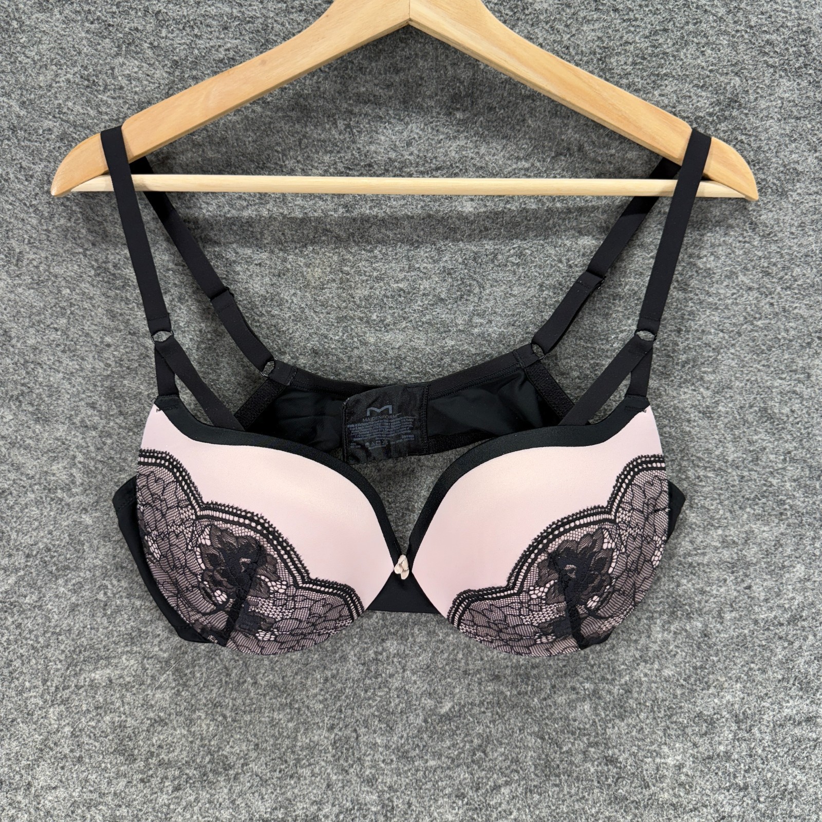 Maidenform Bralette Bra Women 40C Pink Floral Lace Underwired Opaque Push Up-image