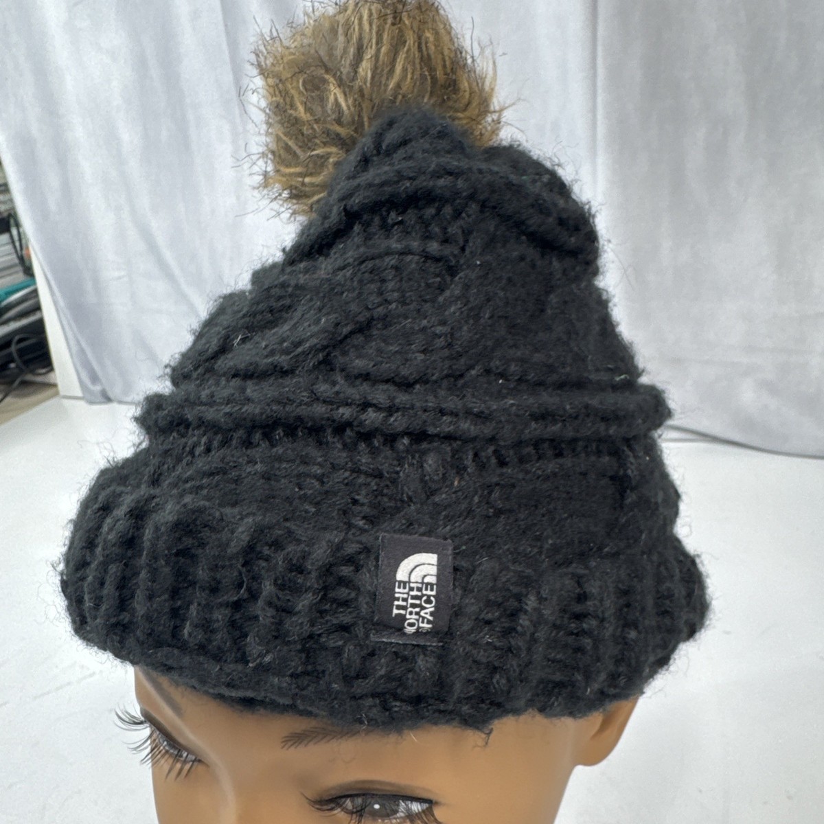CK Bradley Après Black Knit Beanie Detachable Faux Fur Pom OS New Era® Faux Fur Pom Beanie – Nebraska Engineering main image 3