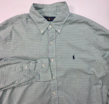 Men's RALPH LAUREN Blue Green White Plaid Dress Shirt 16.5 Blue Pony Button Down