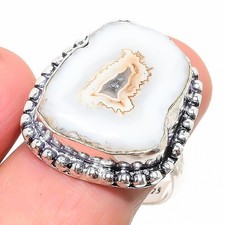 Natural White Solar Quartz Gemstone 925 Sterling Silver Ring Size 9 y988