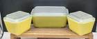 Vintage Set of 3 Pyrex Refrigerator Dishes with Lids 2 yellow 1 Green