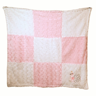 RN 118620 Swan Pink & White Swirl Patchwork Lovey Security Blanket 30'' X 31''