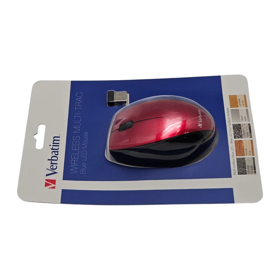 Verbatim Wireless Multi-Trac Blue LED Optical Mouse - Red / Black Body - 97995 - Image 4 of 4