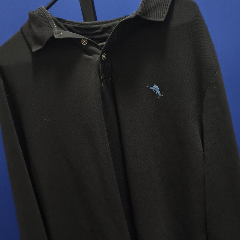Tommy Bahama Island Zone Mens L Long Sleeve Polo Black Silk Blend Resort Golf