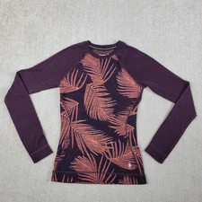 Smartwool Merino Top Tee Shirt Women XS Purple Red Floral Palms Long Sleeve Wool