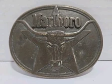 Vintage Solid Brass Marlboro Philip Morris 1987 Belt Buckle 3 3/8"