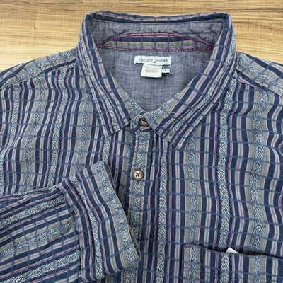 Carbon2Cobalt Shirt Mens Large Blue Purple Cotton Long Sleeve Aztec Print