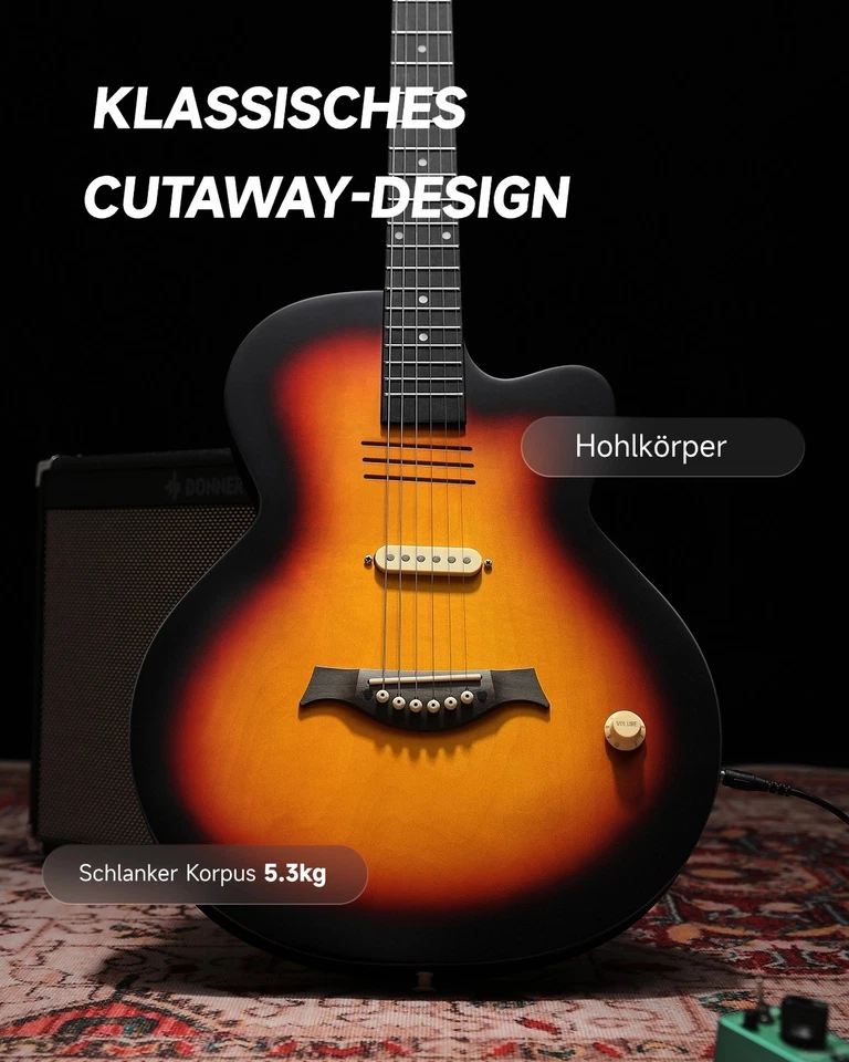 Moukey BCC-100 39" Akustik-E-Gitarre mit passivem Tonabnehmer Gigbag | Sunburst - Bild 4 von 4