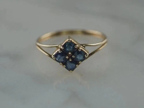 Vintage Art Deco Sapphire Lab Created Diamond 14K Yellow Gold FN Engagement Ring