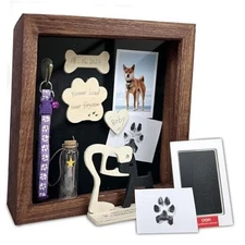 Dog Memorial Shadow Box Gift Pet Memory Display Case Wooden Brown Dog Frame