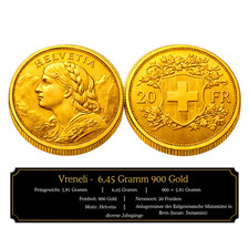 Schweiz 20 Franken  Vreneli * 6,45 Gramm 900 Gold * Diverse Jahre Anlagem&uuml;nze