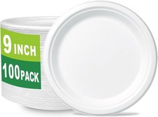 9 inch Compostable Plates, 100 Count Heavyduty Sugarcane/Bagasse and Bamboo