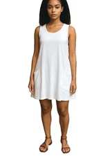 TIGERLILY Dress Size 10 White Beach Mini Crocket Pockets Razor Back Beach Casual