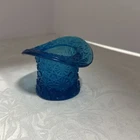 Blue Fenton Glass Daisy & Button Top Hat 3 1/2" x 2 1/2" Vintage