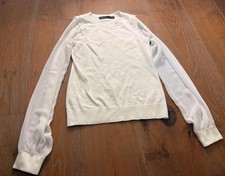 Karen Millen White Sweater Sheer Sleeve Detail Cozy Elegant Small
