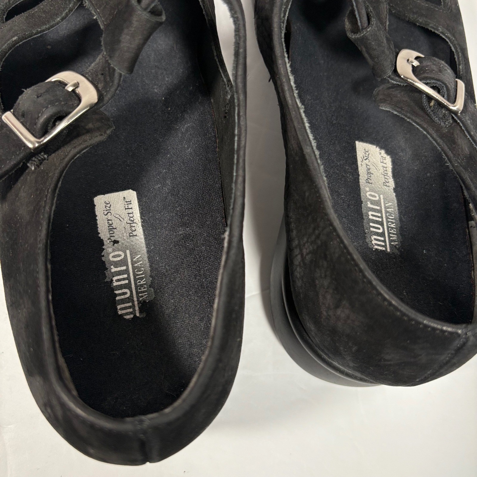 Munro black Mary Jane's loafers buckle closure 2" wedge cut outs comfort