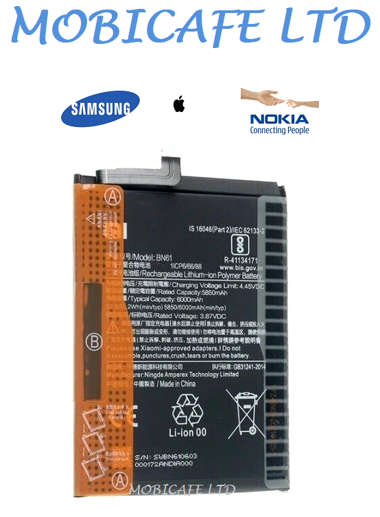 Batería De Repuesto Para Xiaomi Poco X3 - Modelo BN61, 6000 MAh | Incluye Herramientas | No Apta Para Poco X3 NFC