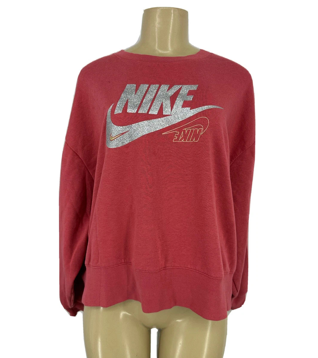 Nike Club Glitter Logo Crewneck Sweatshirt Woman Plus Size 1X Cropped N26