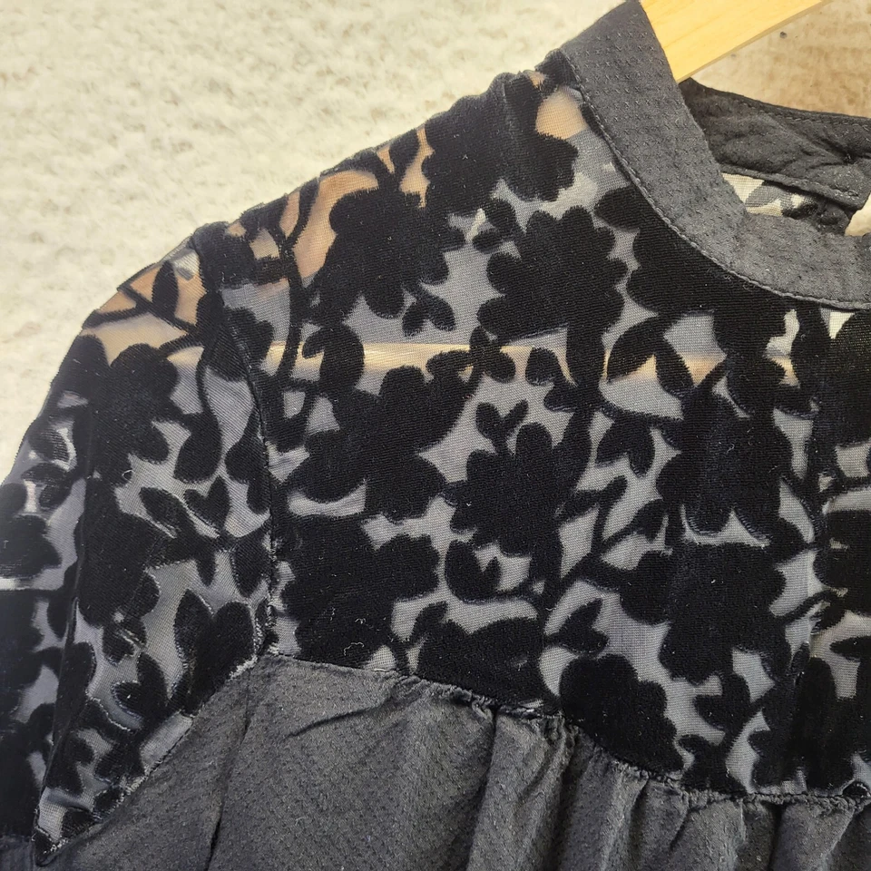 Jolt Blouse Shirt Womens Small Black Floral Sheer Long Sleeve Pullover - Image 2 of 4