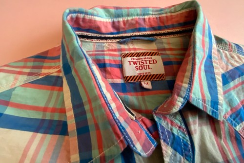 Mens Red White Blue Checked Shirt by Twisted Soul Size M 38” Chest Pockets Fab - Picture 4 of 6