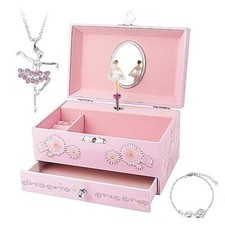 Kids Musical Jewelry Box for Girls with Drawer and Jewelry Set with Ballerina