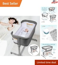 KoolaBaby 3-in-1 Grey Bassinet, Bedside Sleeper  Portable Crib Foldable 