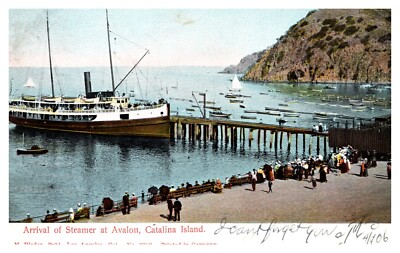 Arrival of Steamer at Avalon, Catalina Island M. Rieder   postcard #446