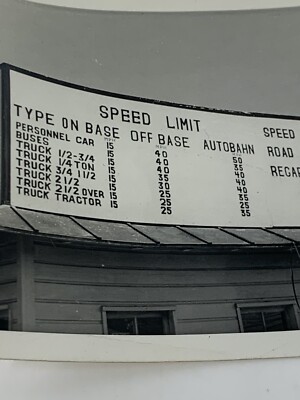 (AdA) FOUND PHOTO Photograph Snapshot Speed Limit Sign Military Base Autobahn