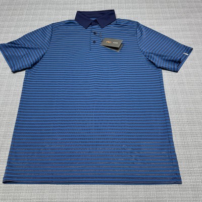 KJUS Polo Shirt Mens Medium Comfort Fit Luis Blue Striped Golf Stretch Mesh New