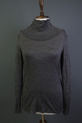 Ibex Gray Long Sleeve Wool High Neck Top Blouse Size M