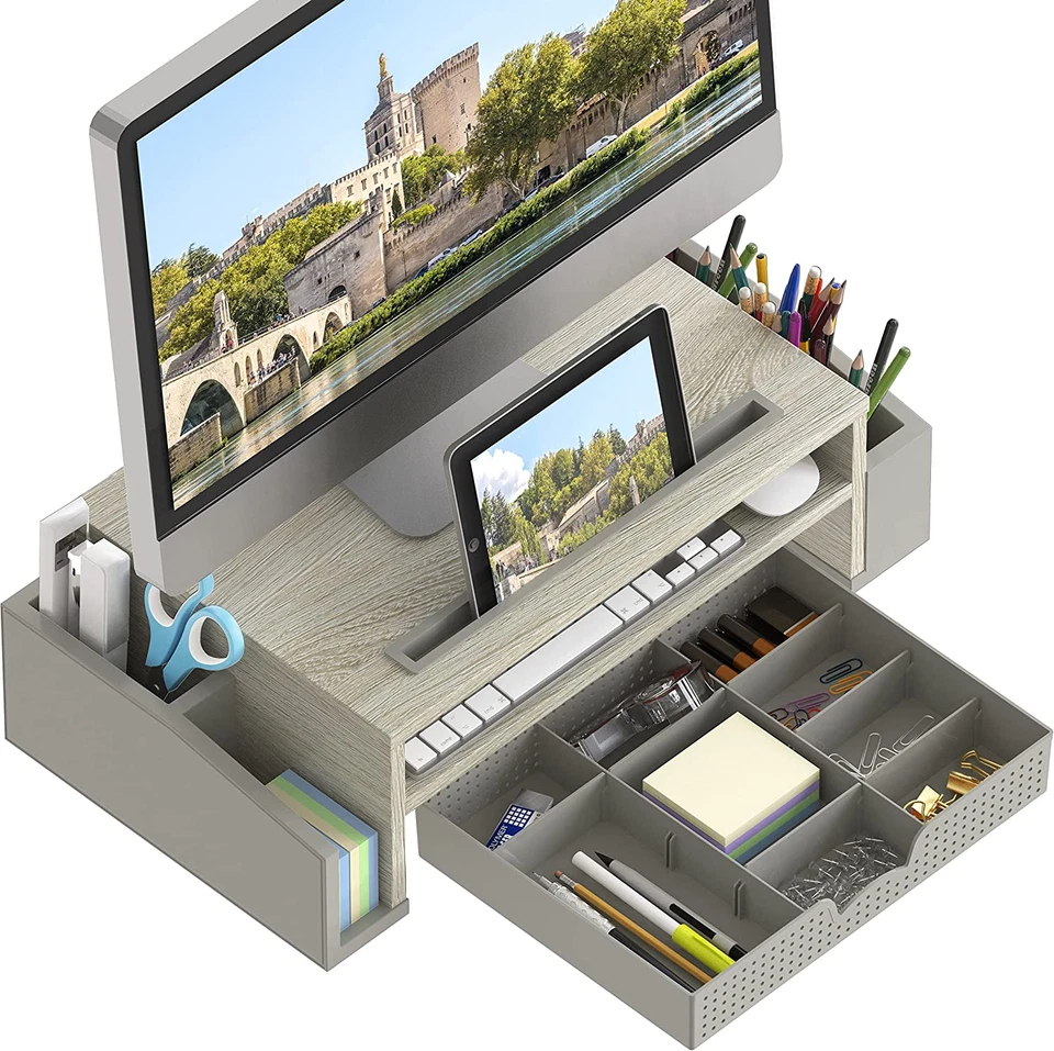 Desk Monitor Stand Riser with Adjustable Organizer Tray, Maple - Image 2 of 4