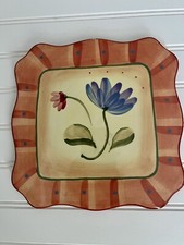Phaltzgraff Napoli Trivet Hot Plate Hand Painted 8.5” Square Floral & Stripes