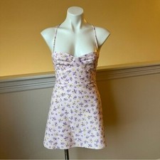 ZARA PRINTED LINEN BLEND DRESS MAUVE SIZE L  | 8342/206/612 Elastic Waist