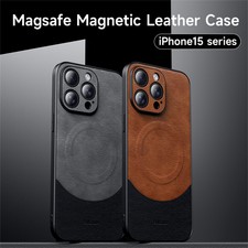 For iPhone 14 15 Pro Max/15 Pro/15  Slim Business Mag Safe Luxury Leather Case