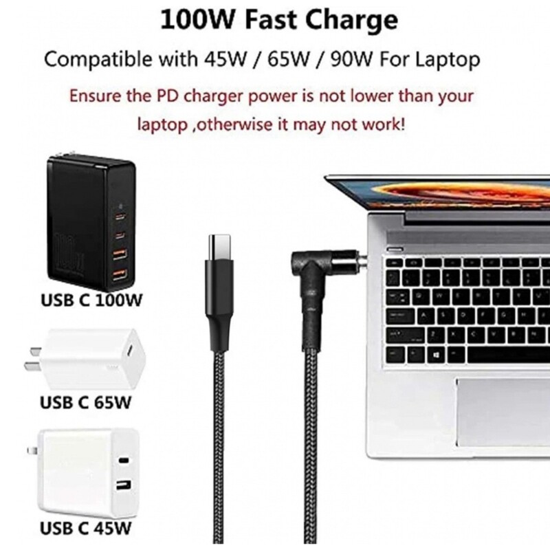 100W PD Type-C to DC 4.5x3.0mm Power Cable Adapter 5.9ft Fast Charging
