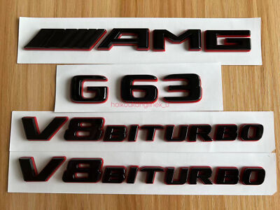 Black RED G63 AMG V8 BITURBO Emblem Badge Sticker Set For Mercedes G63