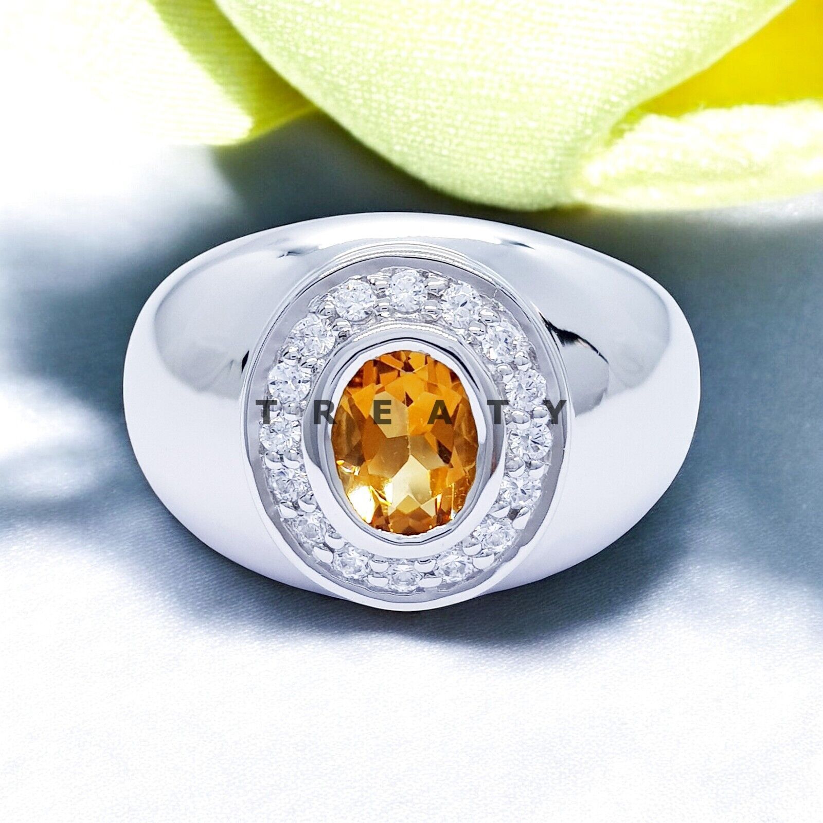 Citrine Oval Cut Gemstone With 925 Sterling Silver Ring For Men's #475
