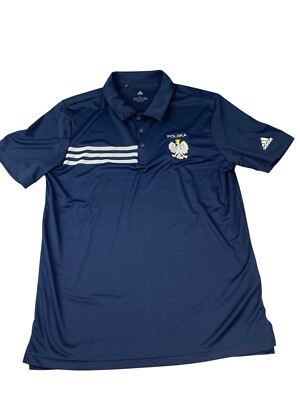 Adidas Golf Polo Shirt Navy Blue Striped Men's Size Large, Polska Poland Eagle