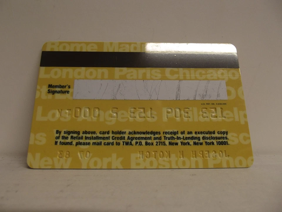 复古,TWA GETAWAY 信用卡,无签名,近乎完好,到期 1983 年,#634 — 第 4/4 张图片