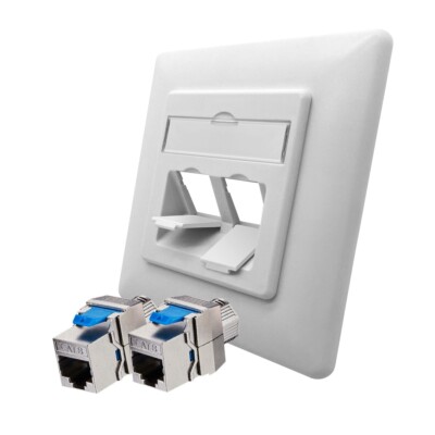 Cat8.1 Netzwerkdose 2 Port Rahmen + 2x Keystone Set Unterputz Netzwerk Dose RJ45