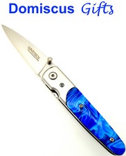 7" NEW Wartech TACTICAL Spring Assisted BLUE MARBLE Handle POCKET KNIFE Knives